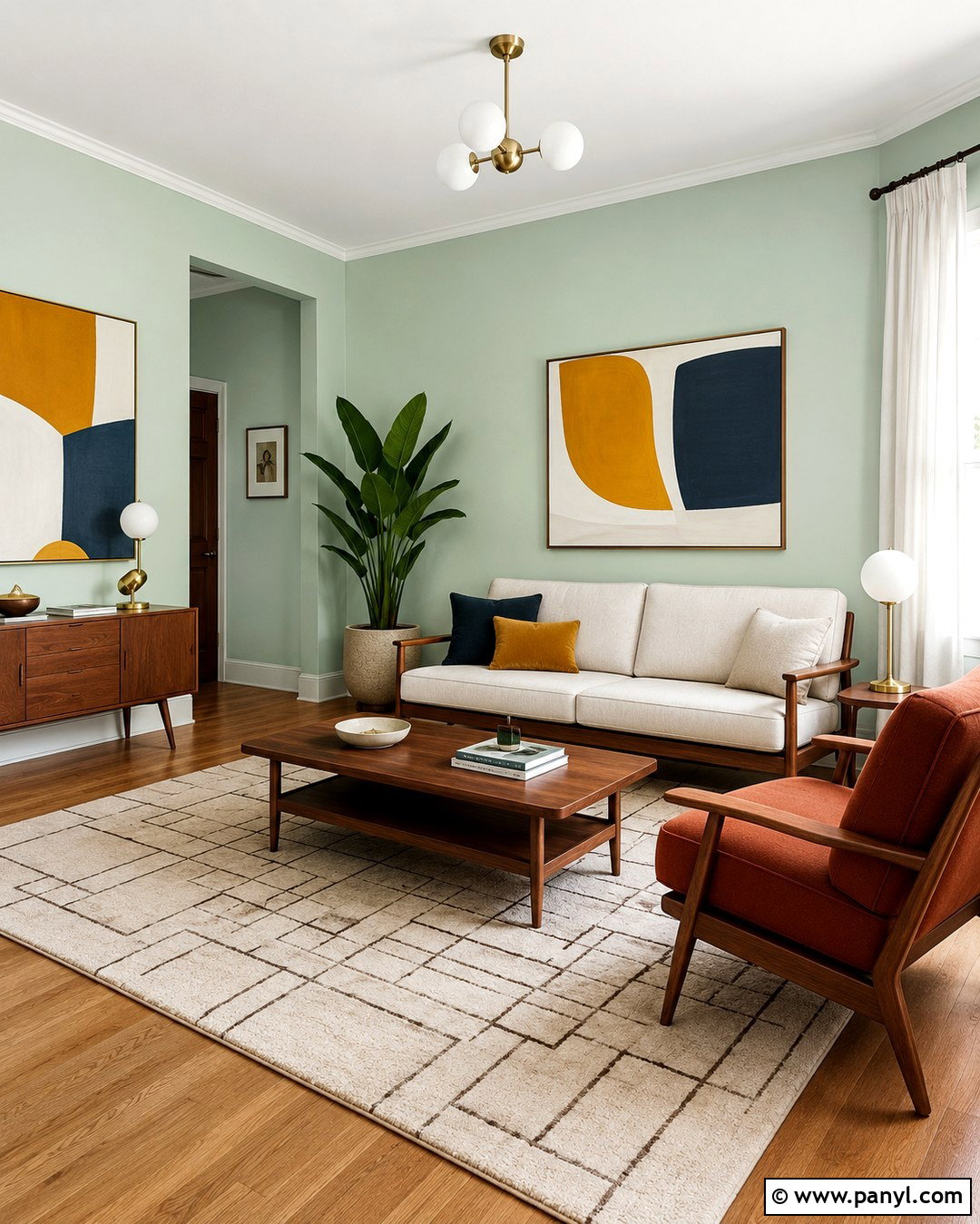 Light Mint Green Midcentury Living Room - 20 Light Mint Green Wall Ideas