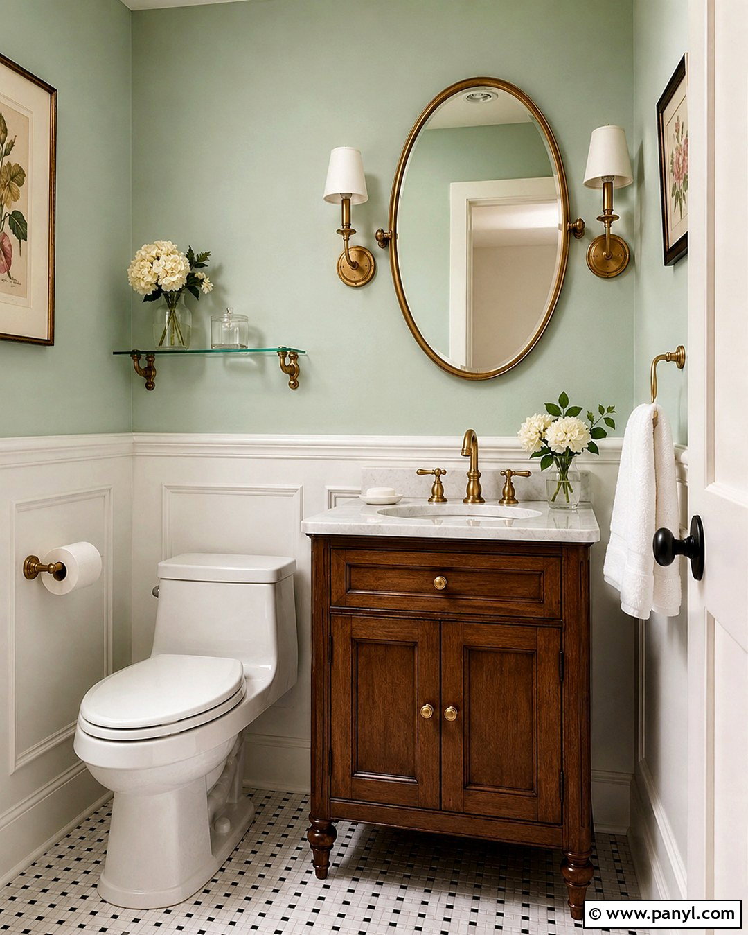Light Mint Green Powder Room With Brass - 20 Light Mint Green Wall Ideas