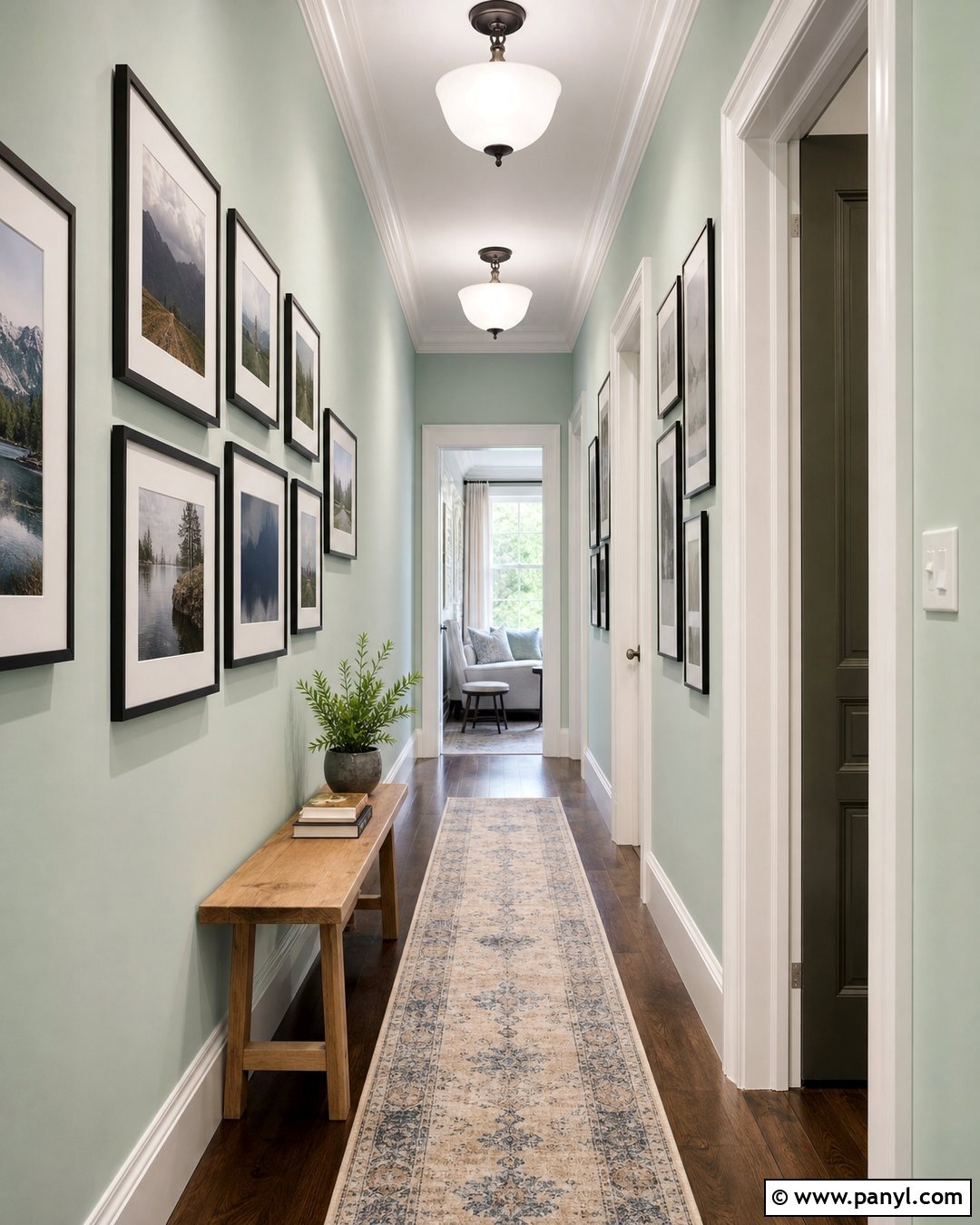 Light Mint Hallway With Dark Wood Floors - 20 Light Green Walls Dark Floors