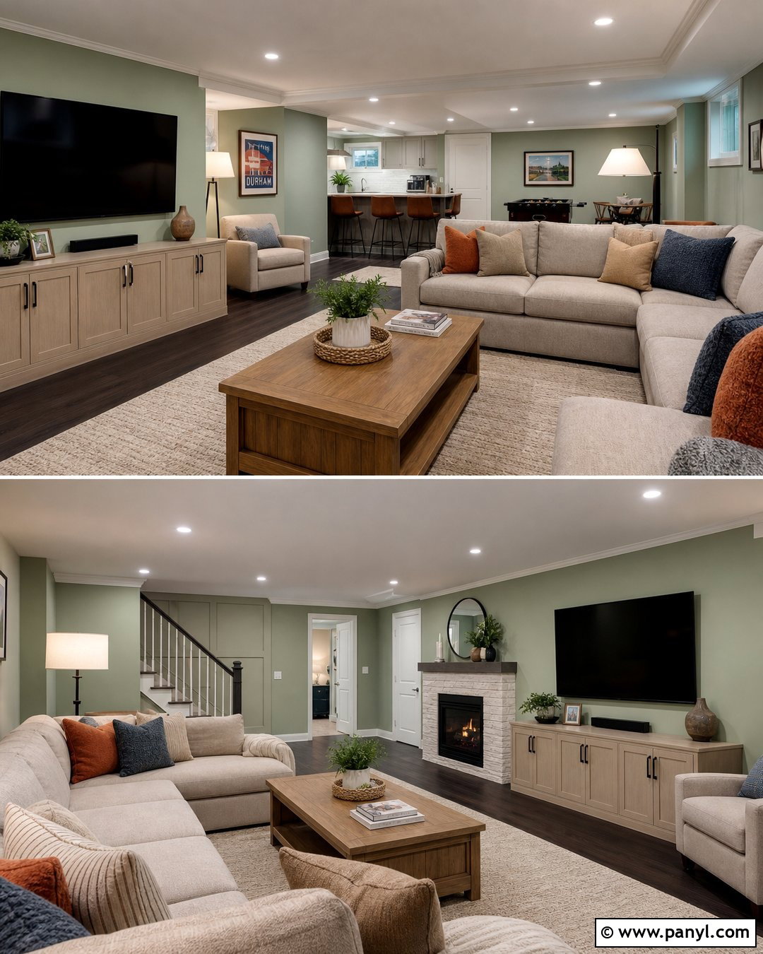 Light Moss Green Basement With Dark Floors - 20 Light Green Walls Dark Floors