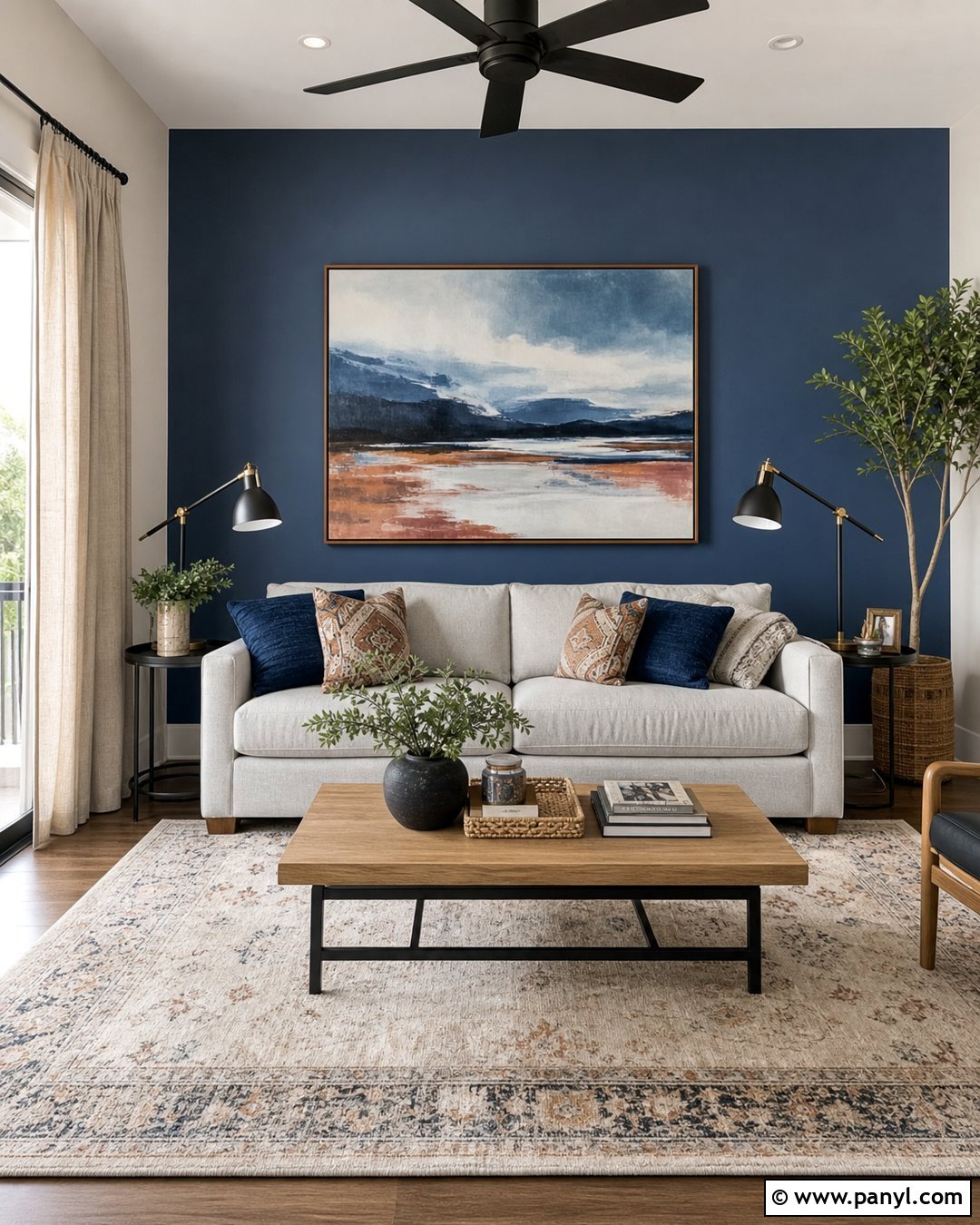 Light Navy Accent Wall With White Walls - 20 Light Navy Wall Paint Ideas