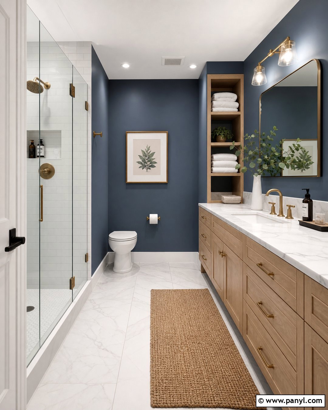 Light Navy Bathroom With White Marble - 20 Light Navy Wall Paint Ideas