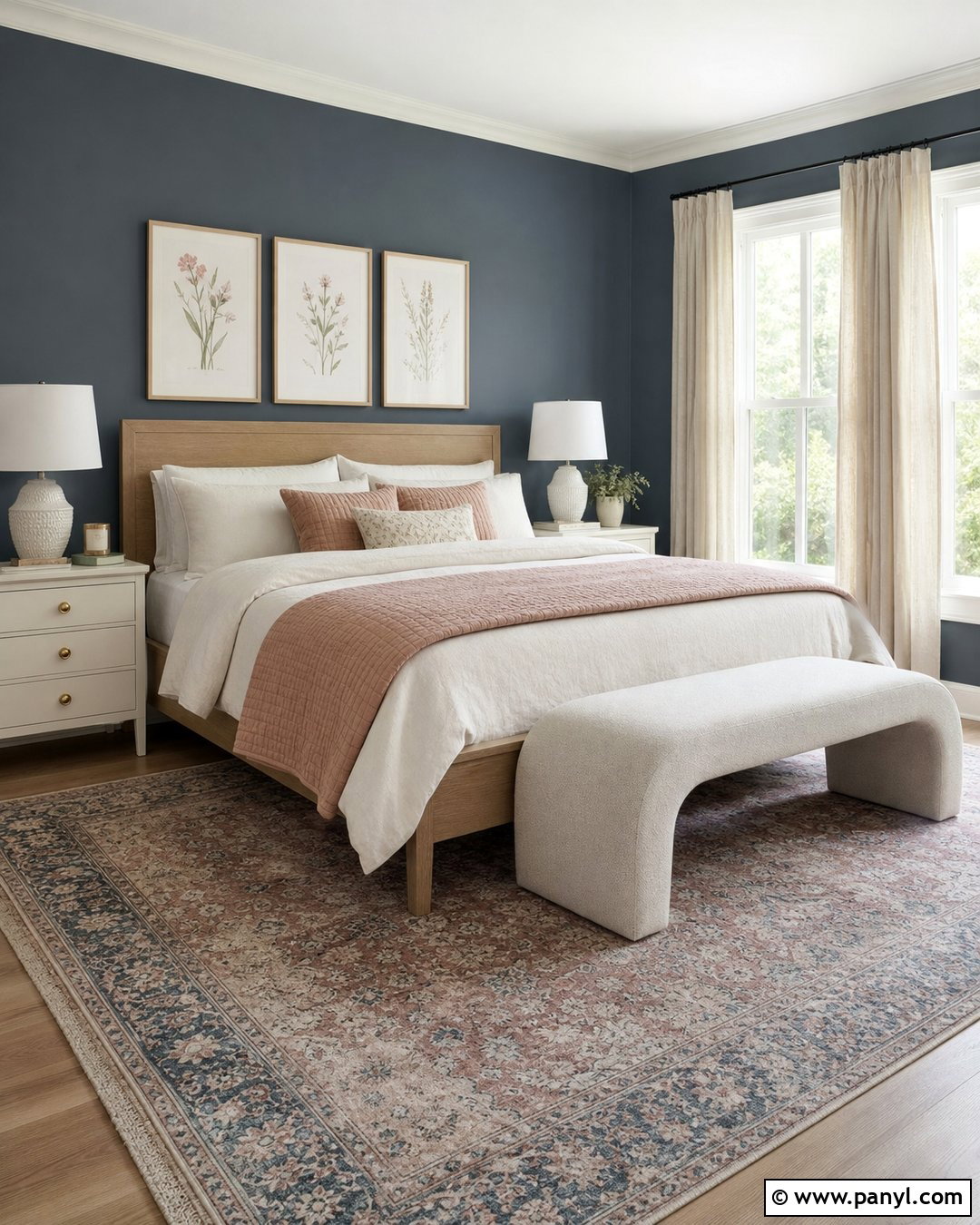 Light Navy Bedroom With Blush Pink - 20 Light Navy Wall Paint Ideas
