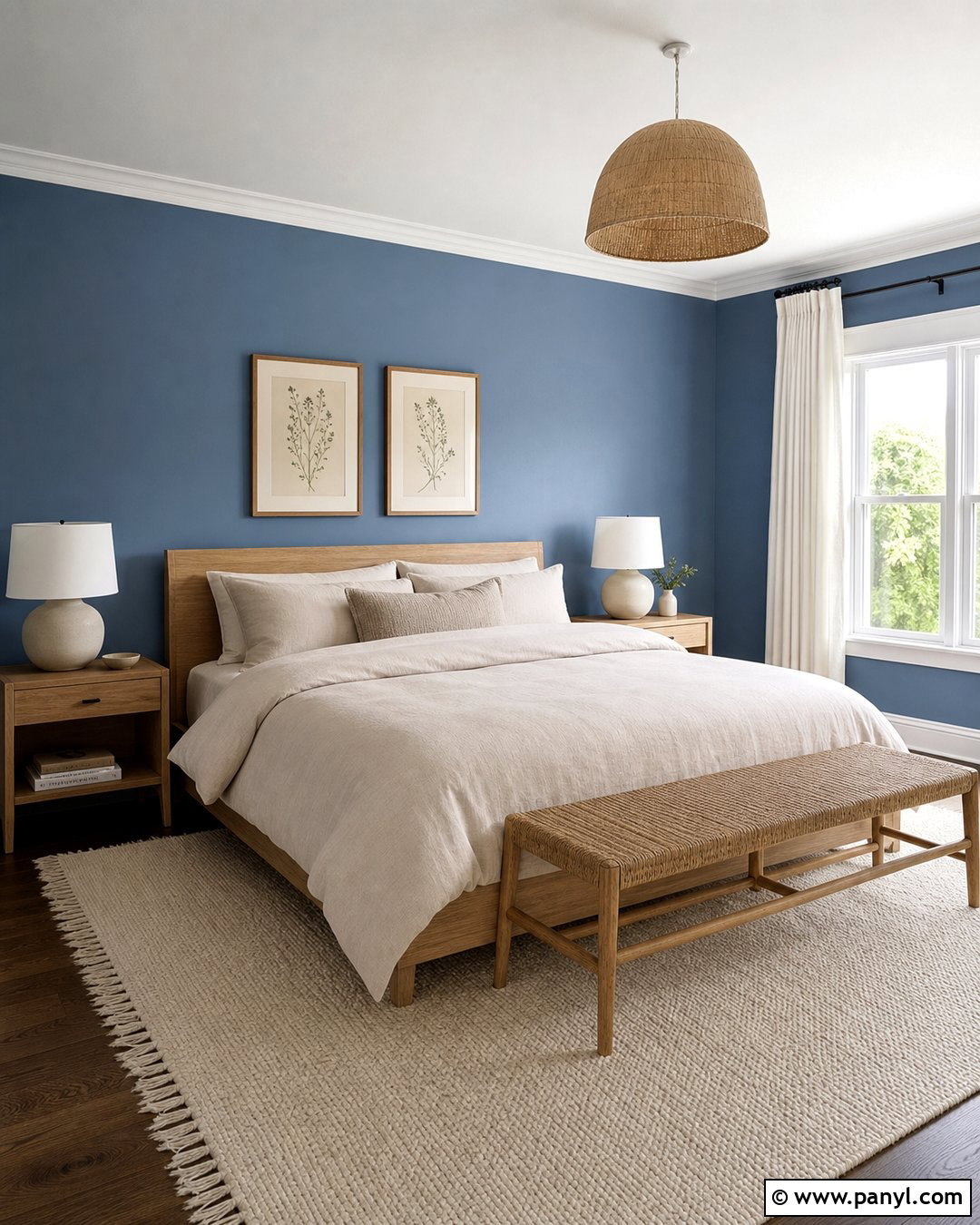 Light Navy Bedroom With Natural Oak - 20 Light Navy Wall Paint Ideas
