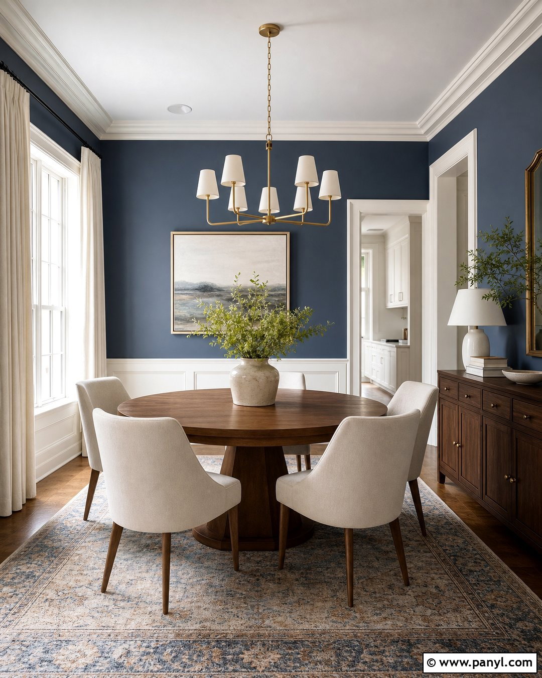 Light Navy Dining Room With Brass Accents - 20 Light Navy Wall Paint Ideas