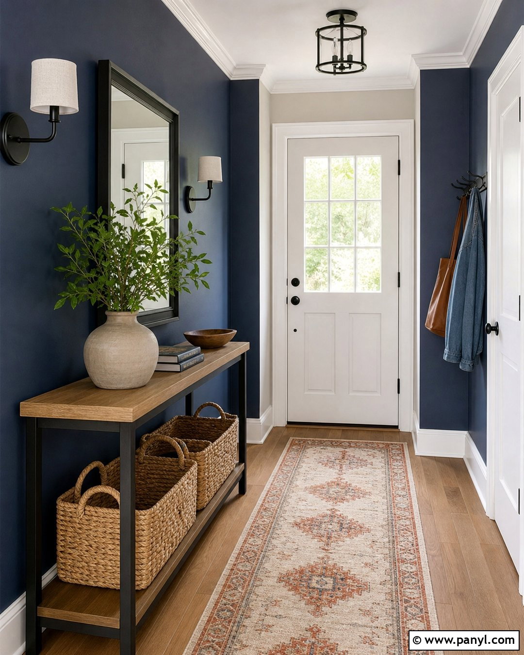 Light Navy Entryway With Black Accents - 20 Light Navy Wall Paint Ideas