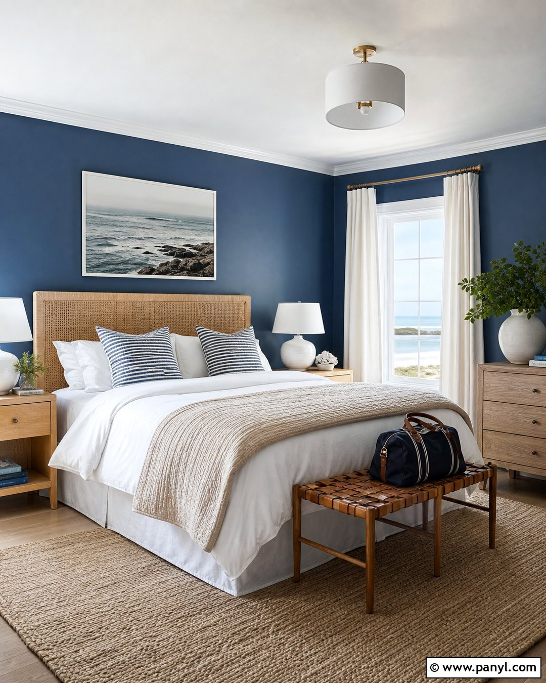 Light Navy Guest Room With Coastal Decor - 20 Light Navy Wall Paint Ideas