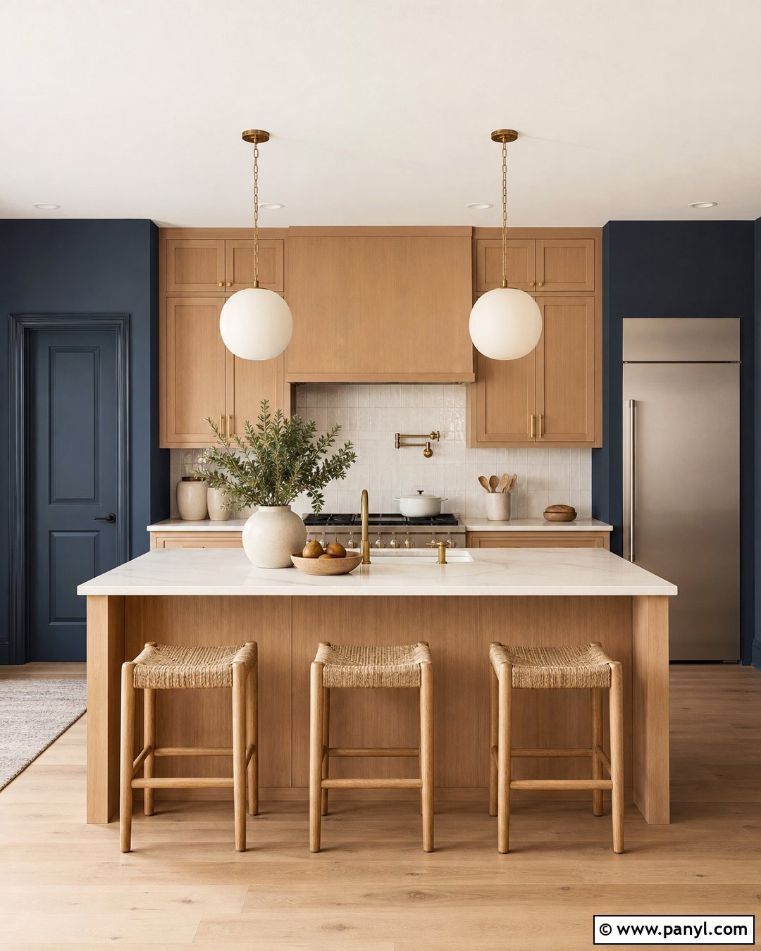 Light Navy Kitchen With Light Wood Cabinets - 20 Light Navy Wall Paint Ideas