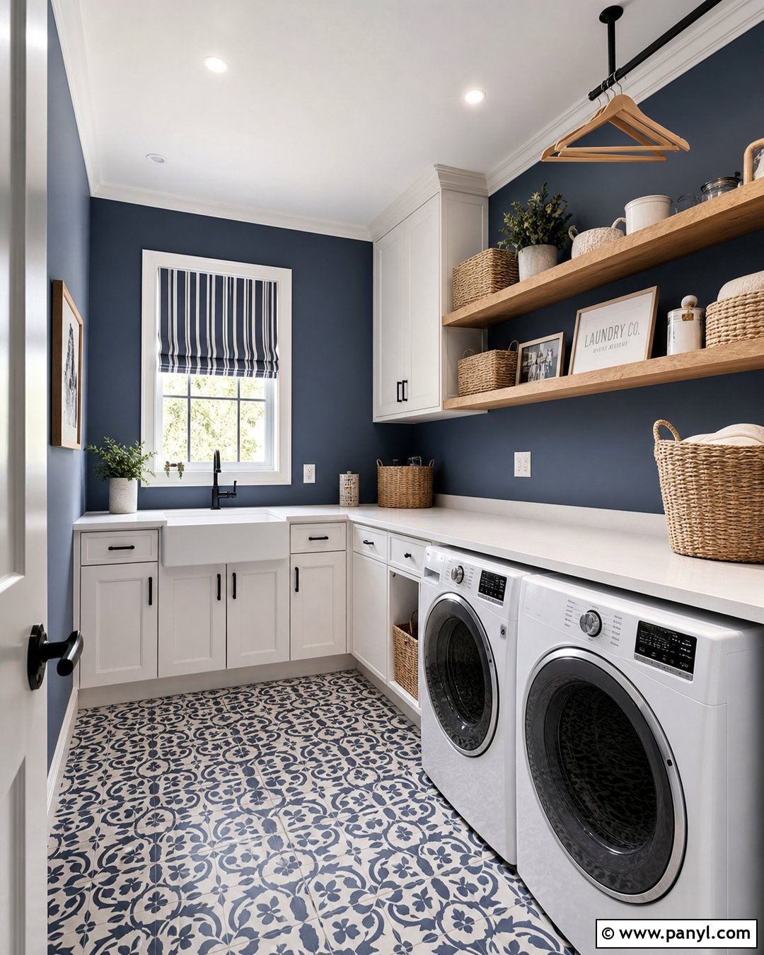 Light Navy Laundry Room With White Storage - 20 Light Navy Wall Paint Ideas