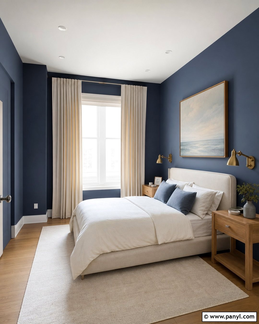 Light Navy Small Bedroom With Cream Textiles - 20 Light Navy Wall Paint Ideas