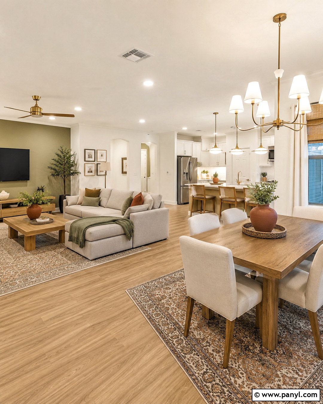Light Olive Green Accent Wall In An Open Floor Plan - 40 light olive green walls