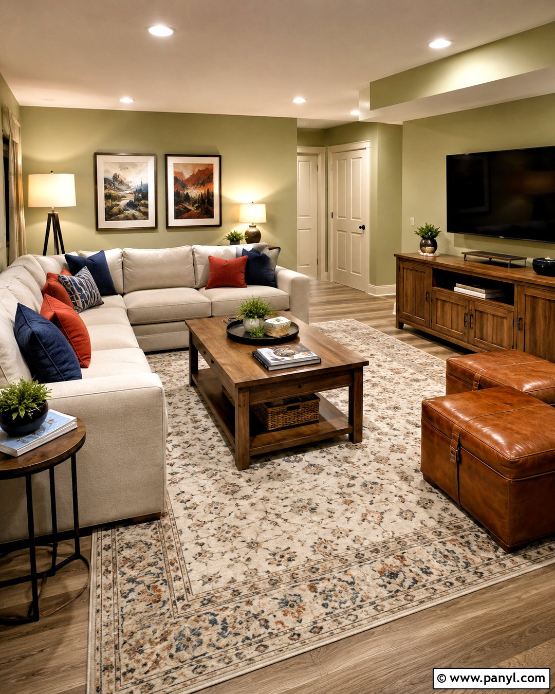 Light Olive Green Basement Family Room - 40 light olive green walls