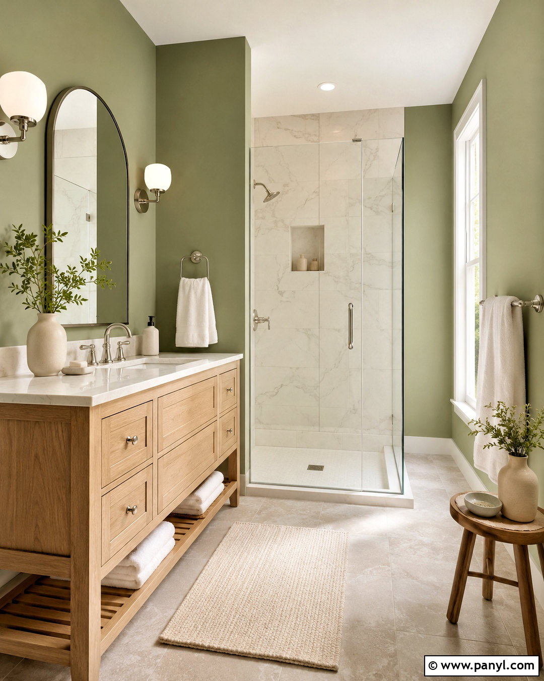 Light Olive Green Bathroom With White Marble - 40 light olive green walls