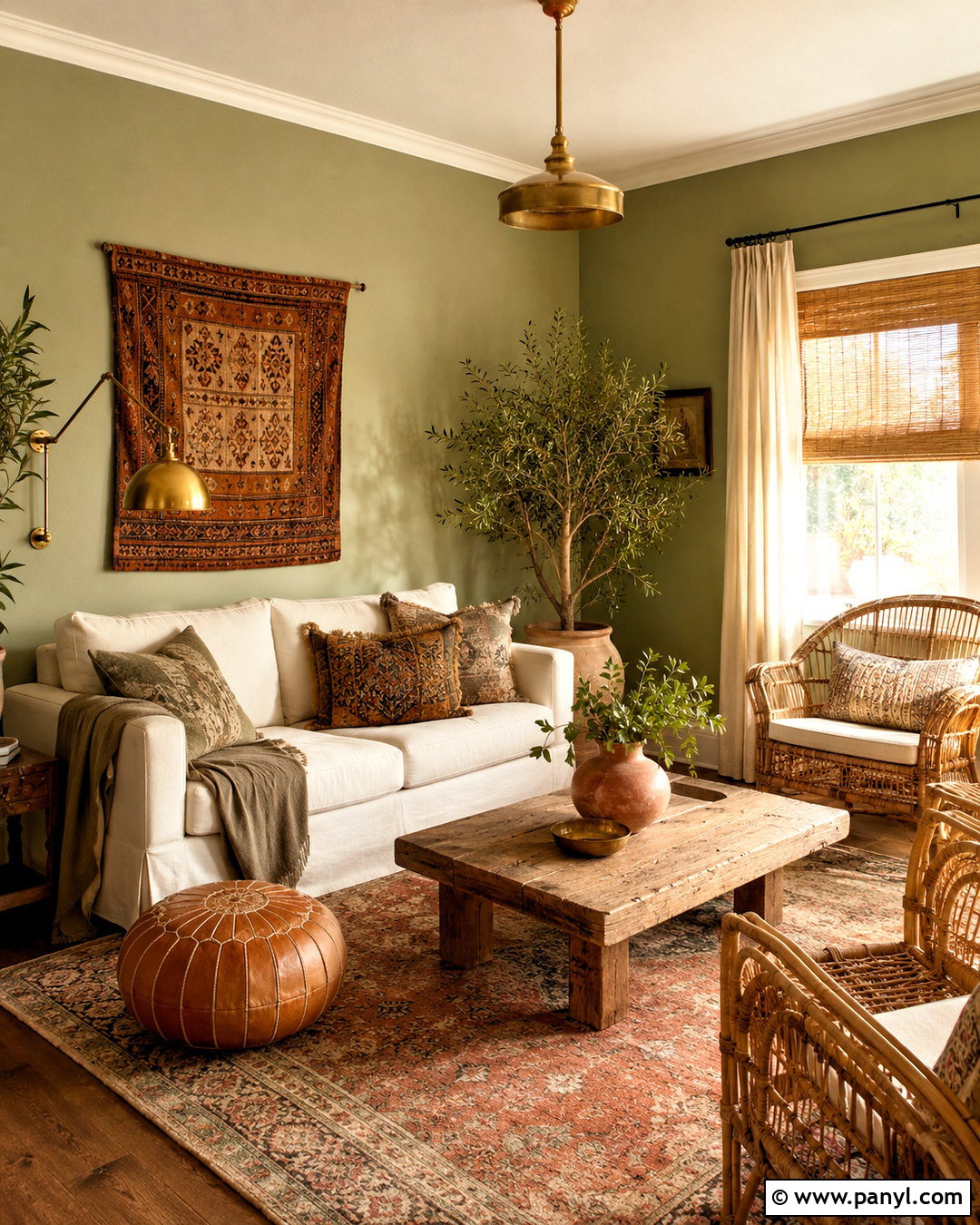 Light Olive Green Boho Living Room - 40 light olive green walls