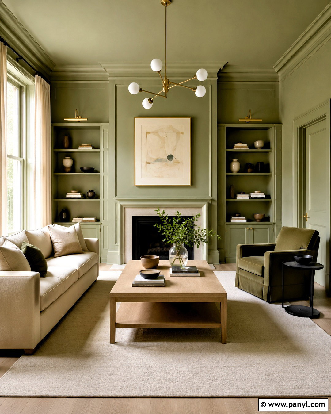 Light Olive Green Color Drenched Room - 40 light olive green walls
