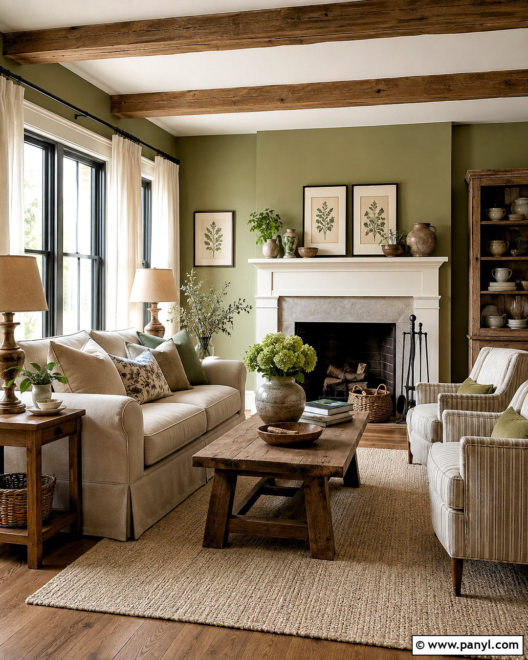 Light Olive Green Farmhouse Living Room - 40 light olive green walls