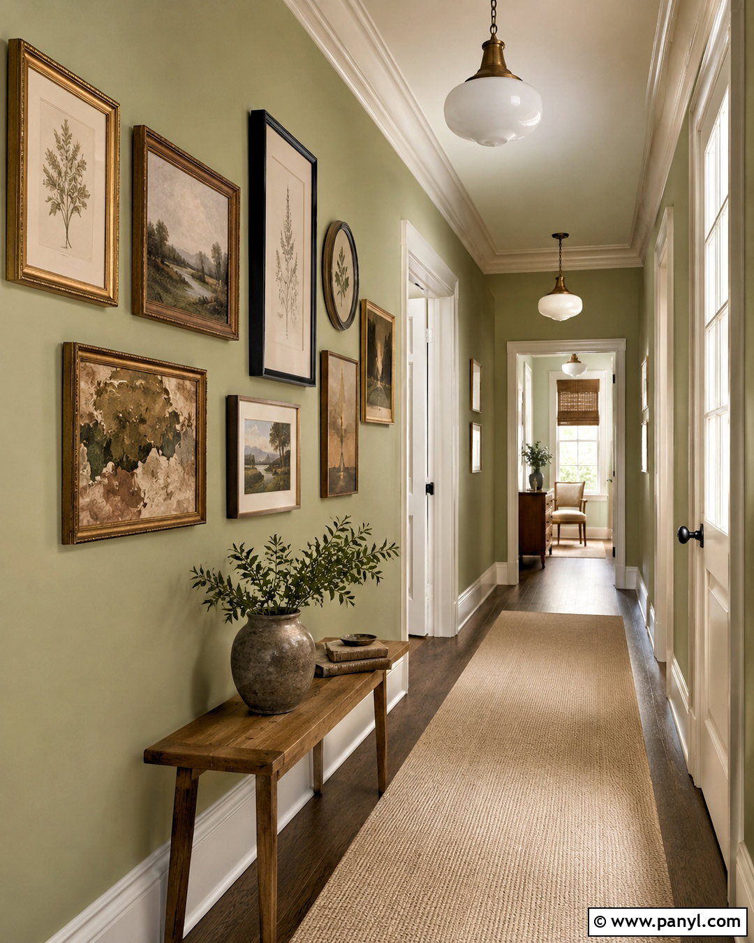 Light Olive Green Hallway Gallery Wall - 40 light olive green walls