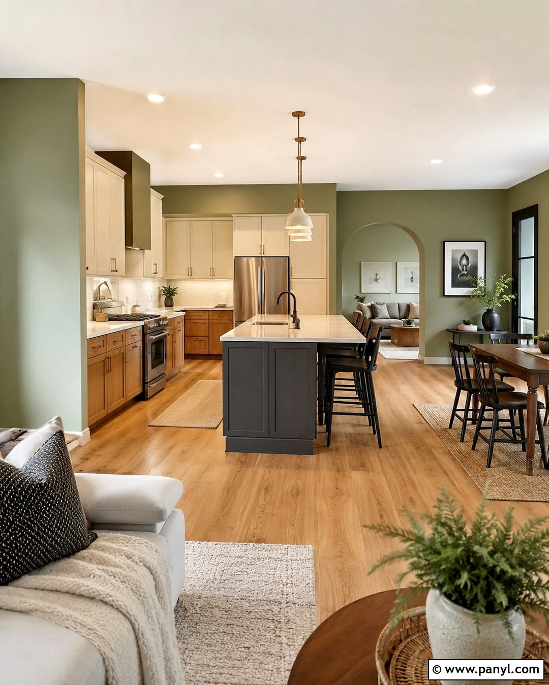 Light Olive Green Kitchen Walls In An Open Layout - 20 Light Olive Green Kitchen Walls