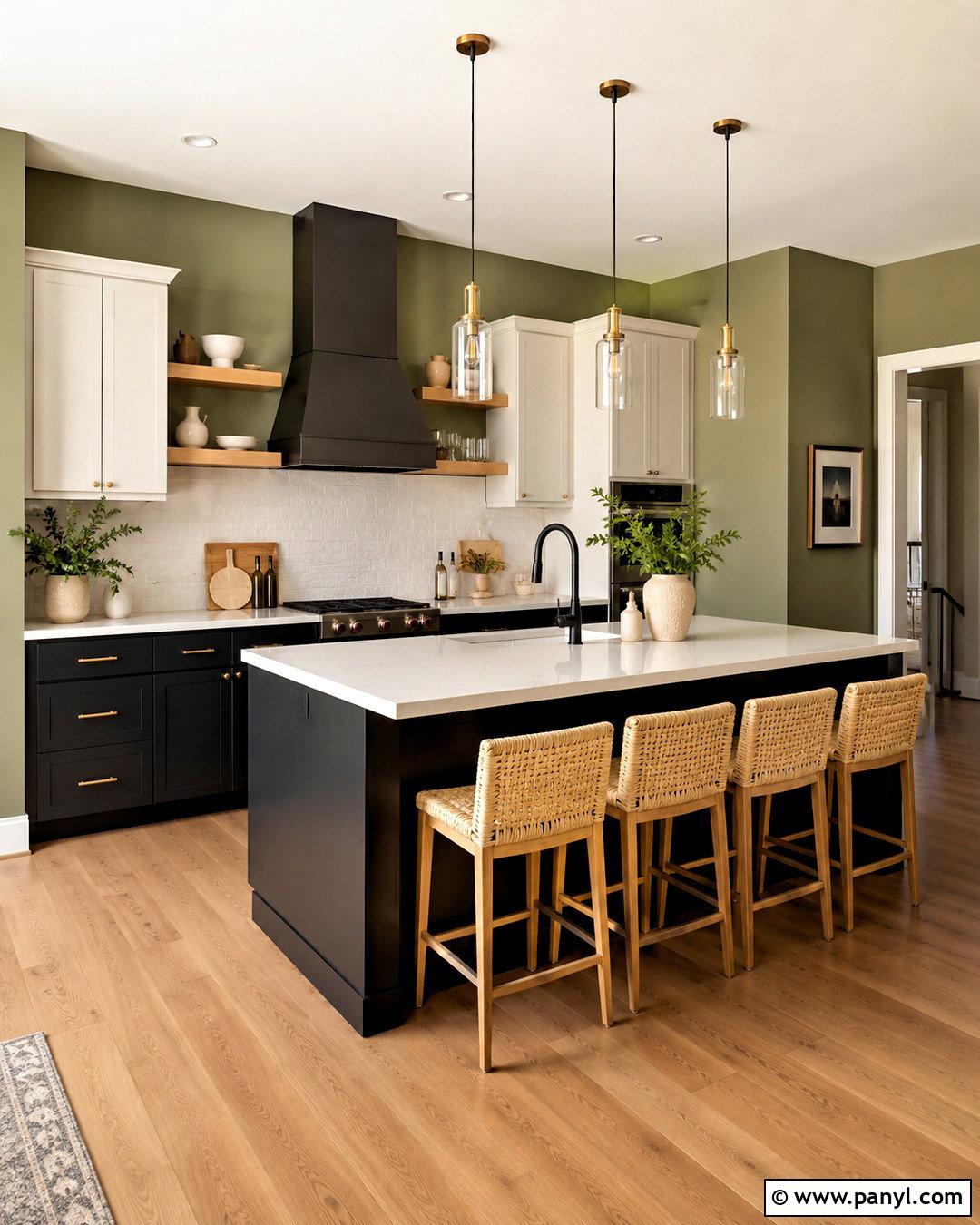 Light Olive Green Kitchen With Black Cabinets - 40 light olive green walls