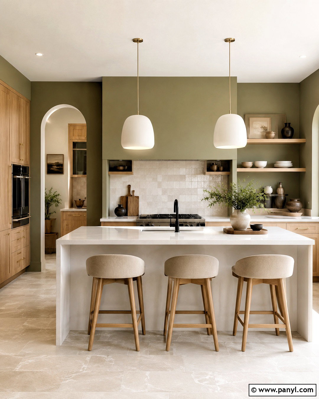 Light Olive Green Kitchen With Oak Cabinets - 40 light olive green walls