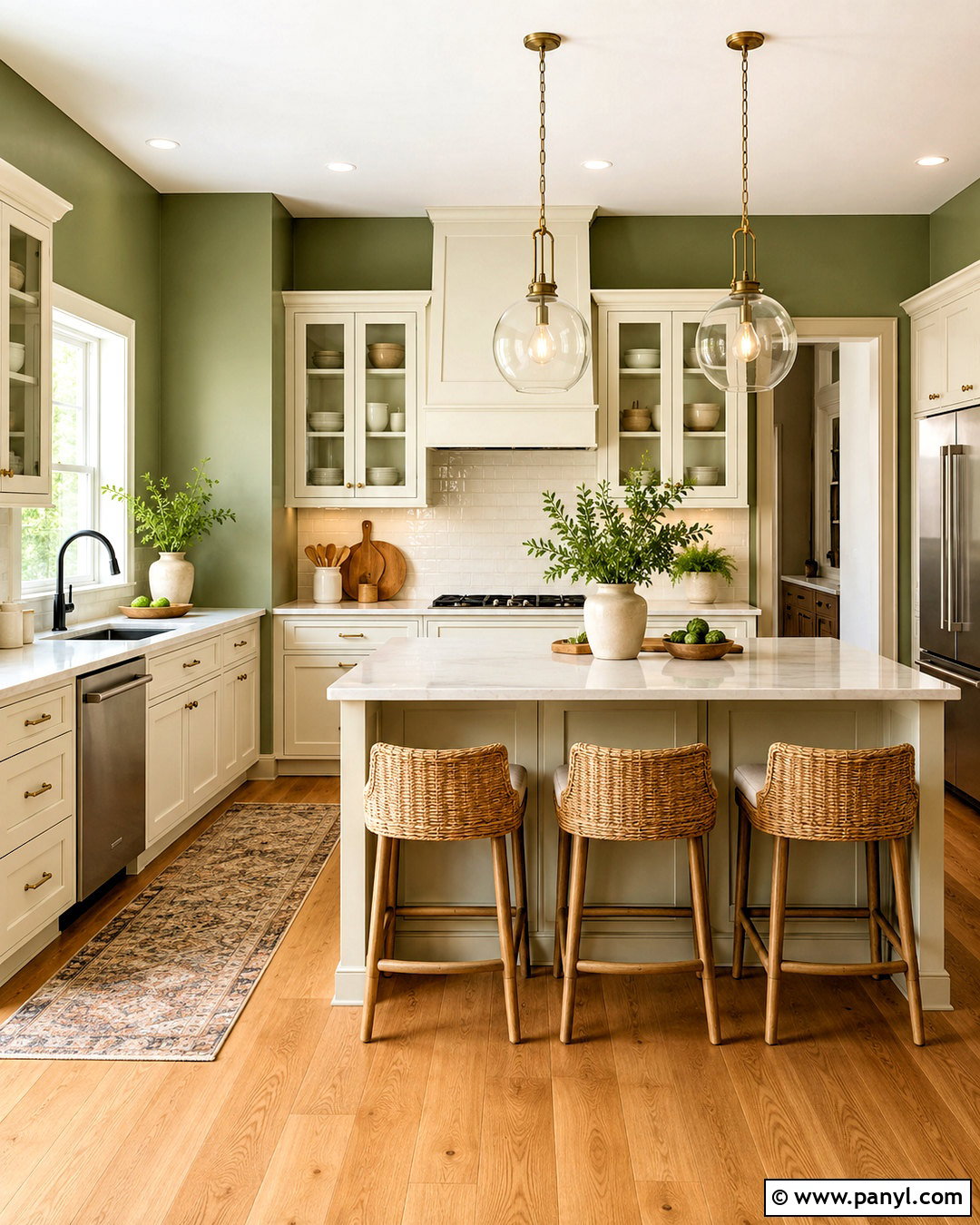 Light Olive Green Kitchen With White Cabinets - 40 light olive green walls