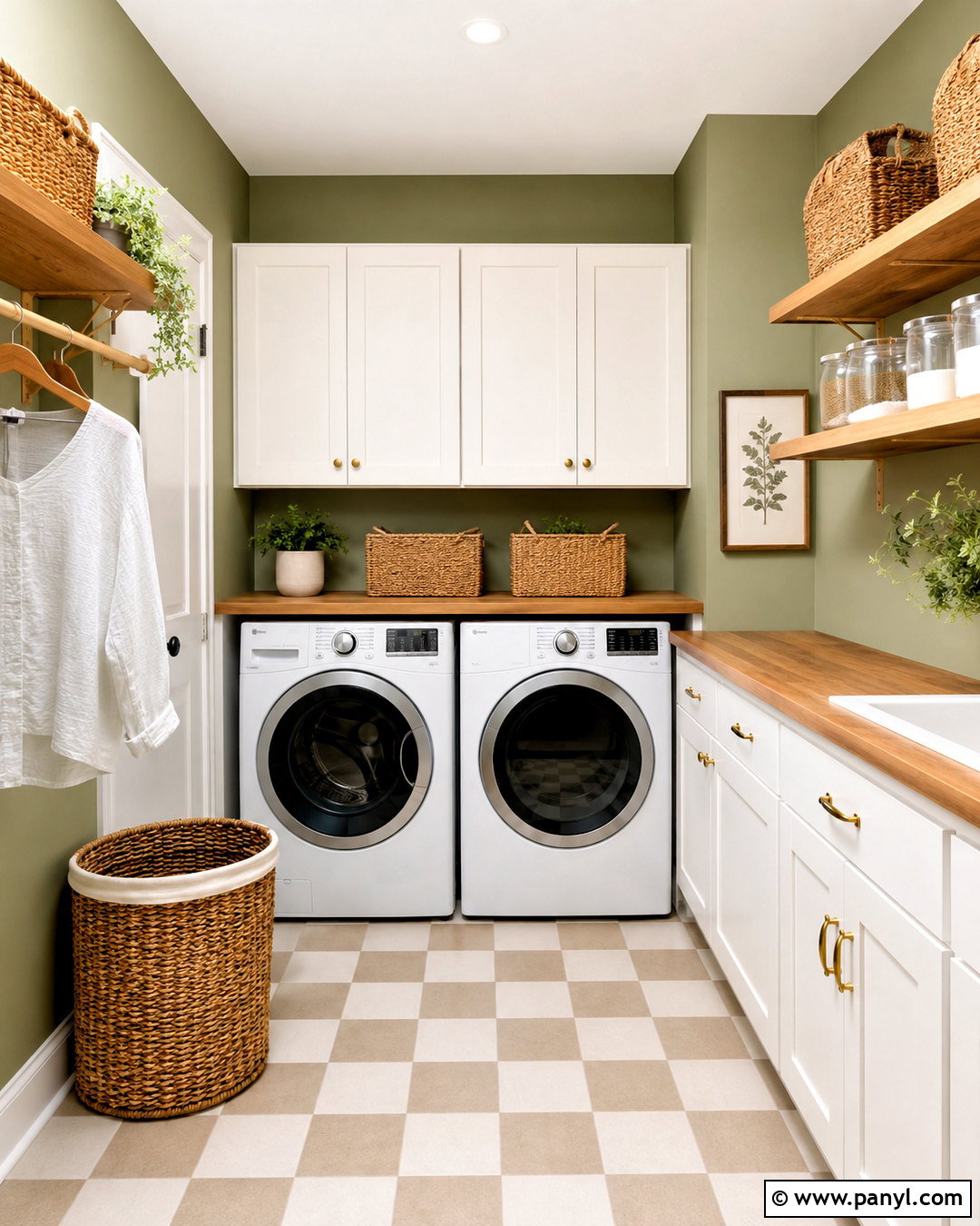 Light Olive Green Laundry Room With White Cabinets - 40 light olive green walls