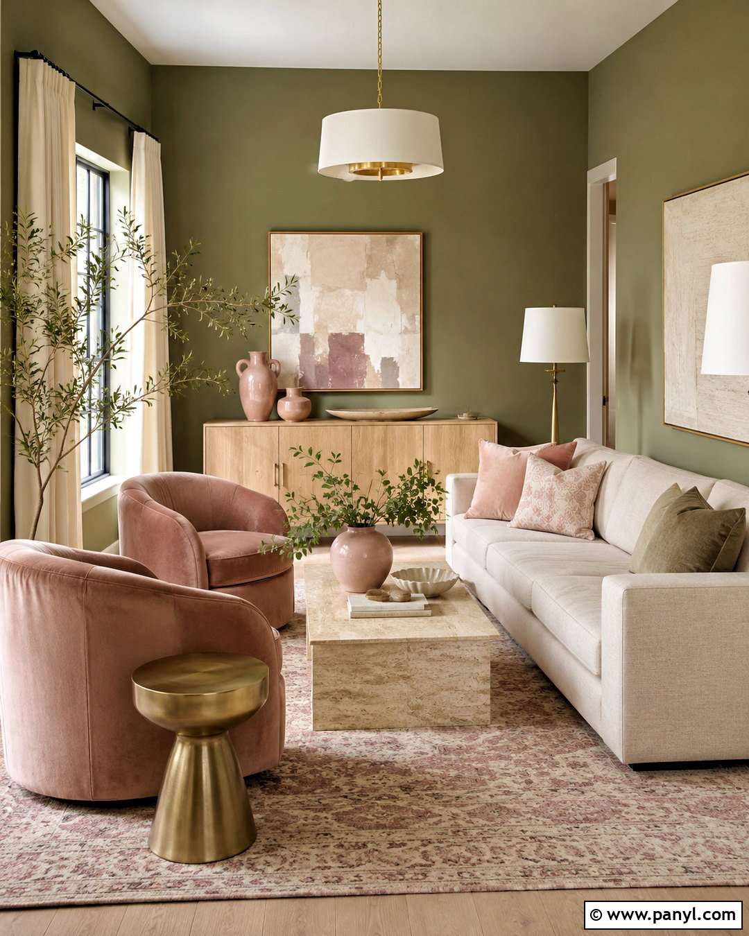 Light Olive Green Living Room With Blush Pink - 40 light olive green walls