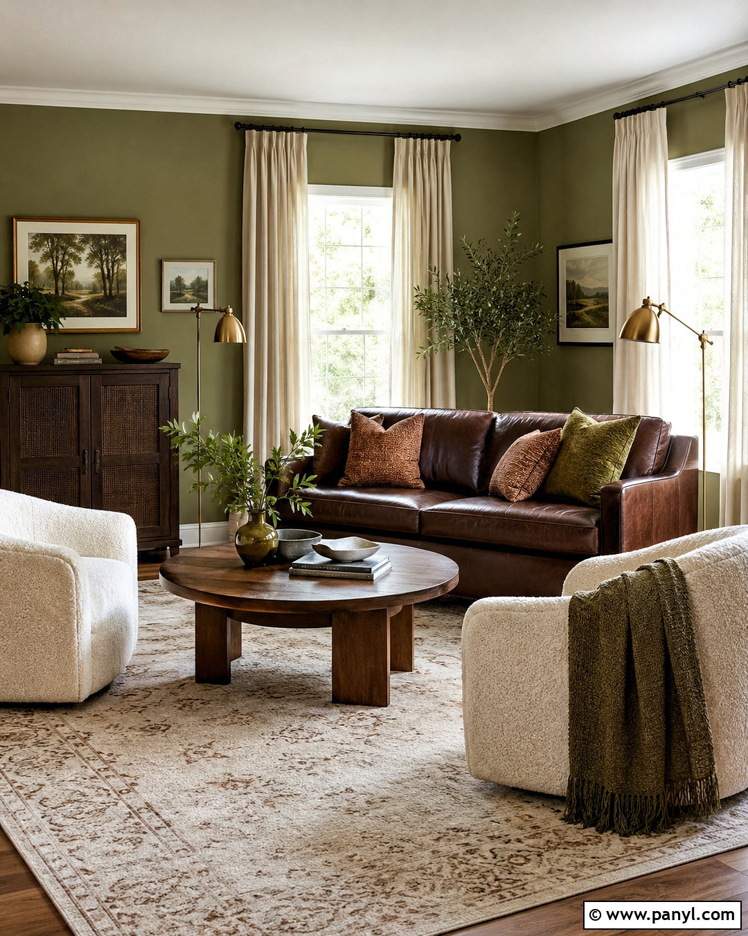 Light Olive Green Living Room With Chocolate Brown - 40 light olive green walls