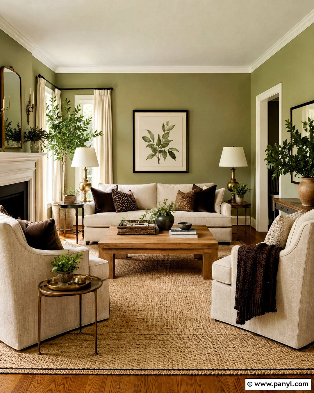 Light Olive Green Living Room With Cream Furniture - 40 light olive green walls