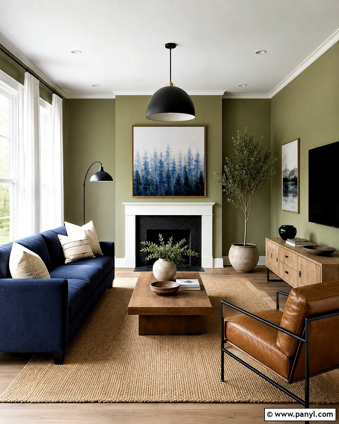 Light Olive Green Living Room With Navy Blue - 40 light olive green walls