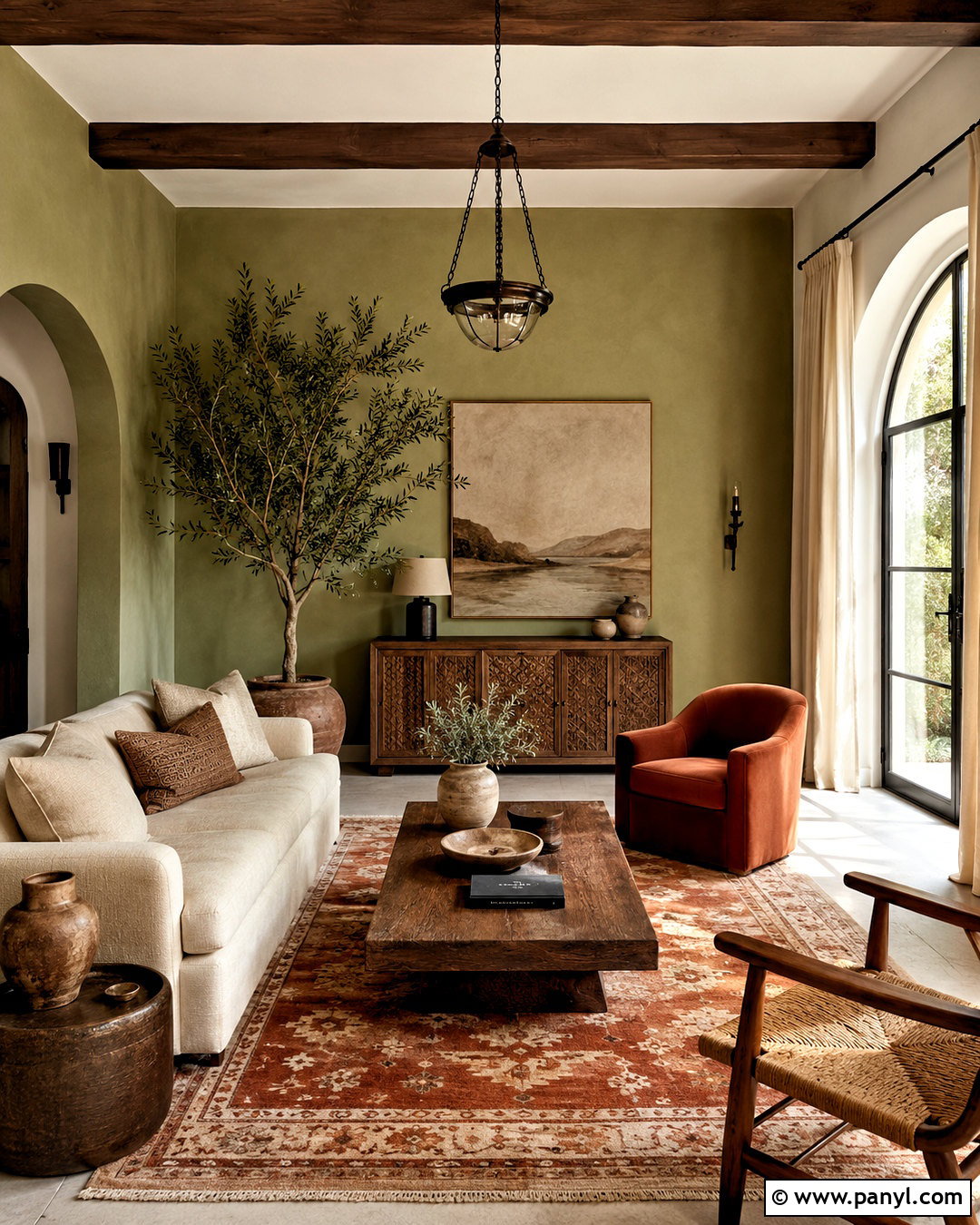 Light Olive Green Living Room With Terracotta Accents - 40 light olive green walls