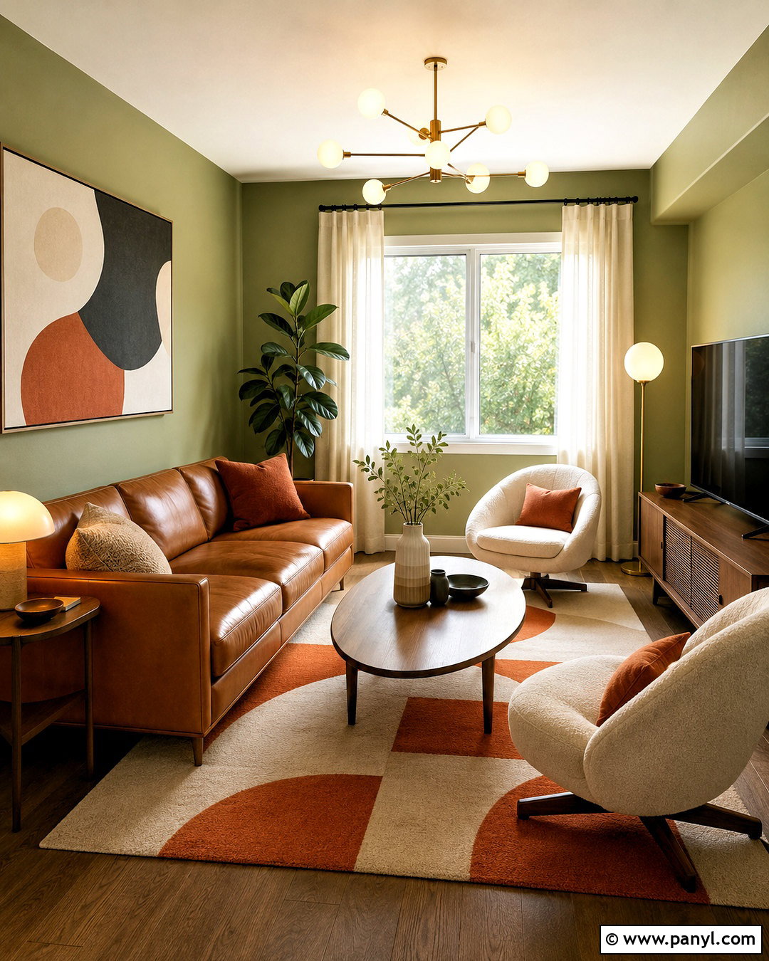 Light Olive Green Midcentury Living Room - 40 light olive green walls