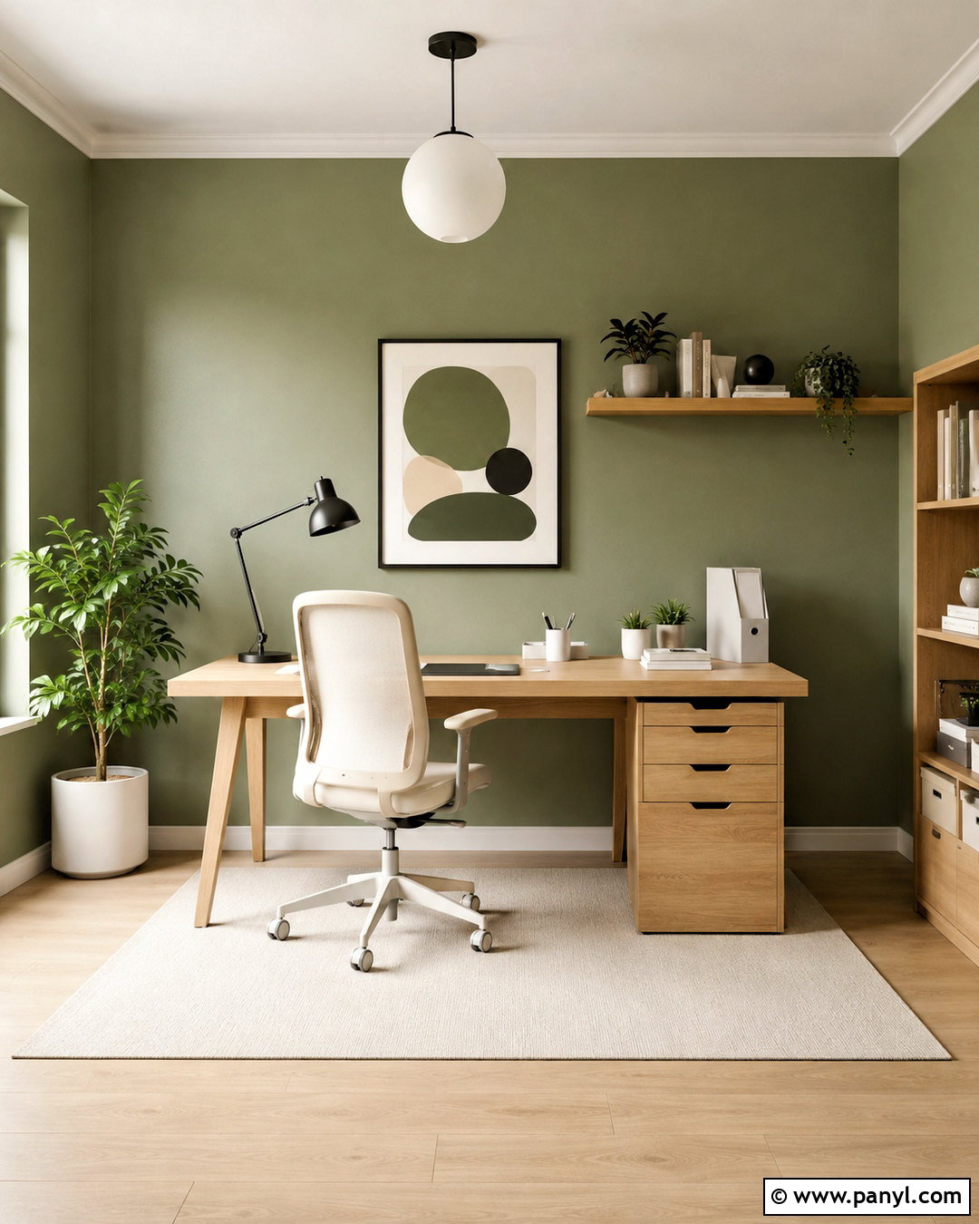 Light Olive Green Minimalist Home Office - 40 light olive green walls