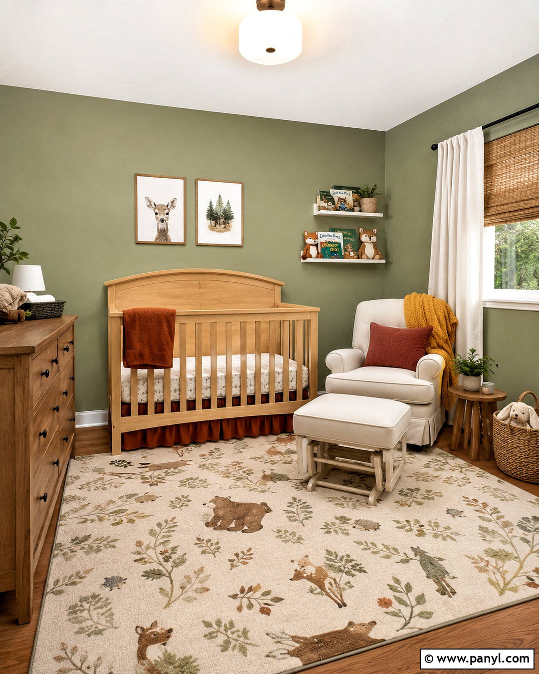 Light Olive Green Nursery With Natural Wood - 40 light olive green walls