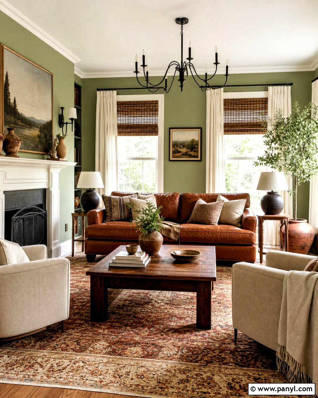 Light Olive Green Walls With Brown Leather - 20 light green walls living room ideas