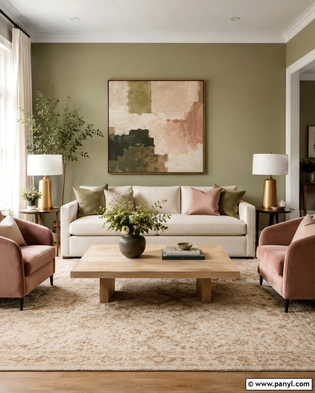 Light Olive Walls With Blush Accents - 20 Light Olive Wall Ideas