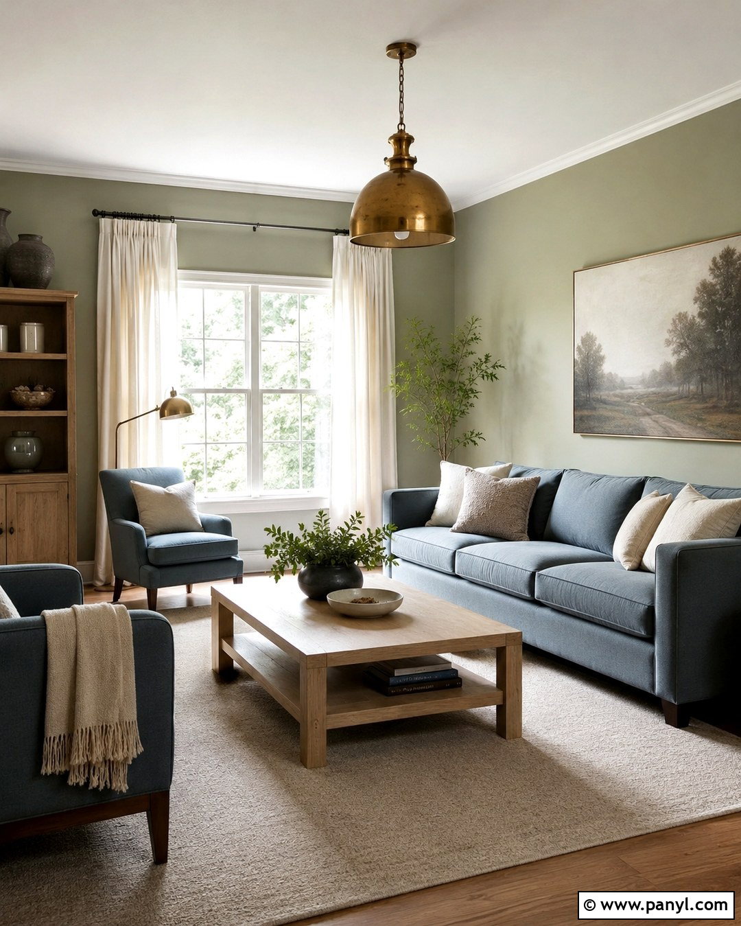 Light Olive Walls With Muted Blue - 20 Light Olive Wall Ideas