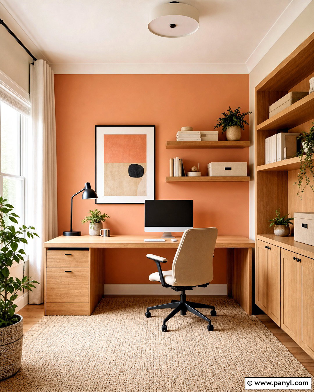 Light Orange Home Office With Oak Desk - 20 light orange room ideas