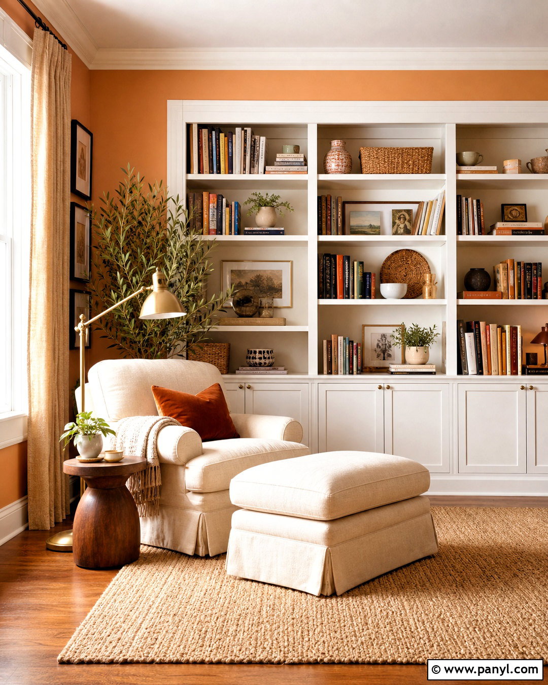 Light Orange Reading Room With Built-In Shelves - 20 light orange room ideas