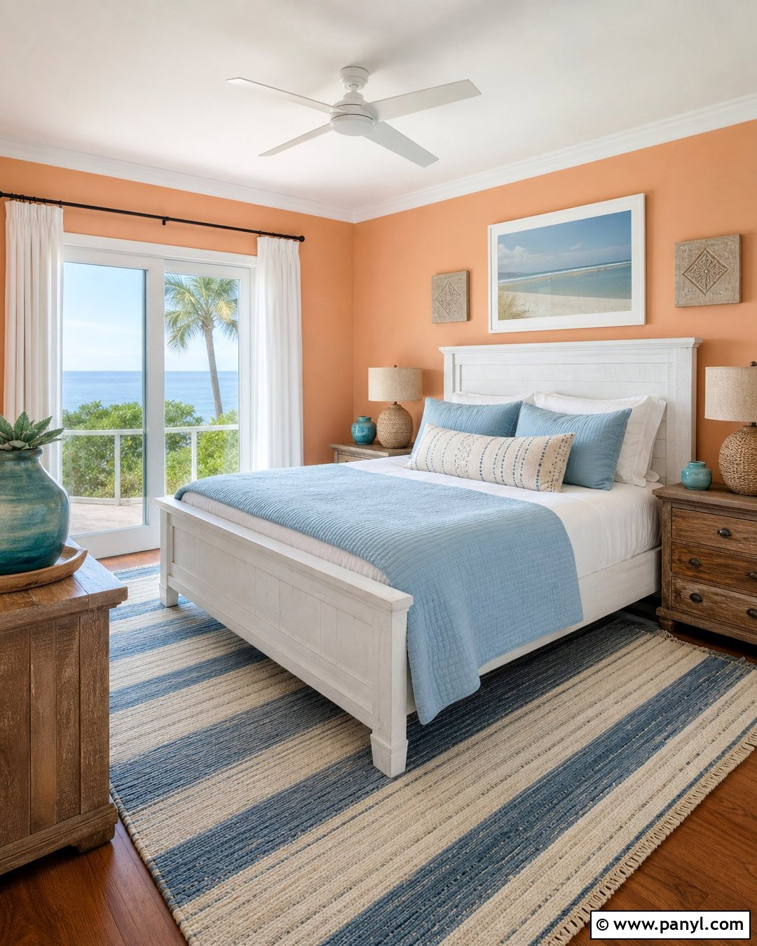 Light Orange Walls In A Coastal Bedroom - 35 Light Orange Walls