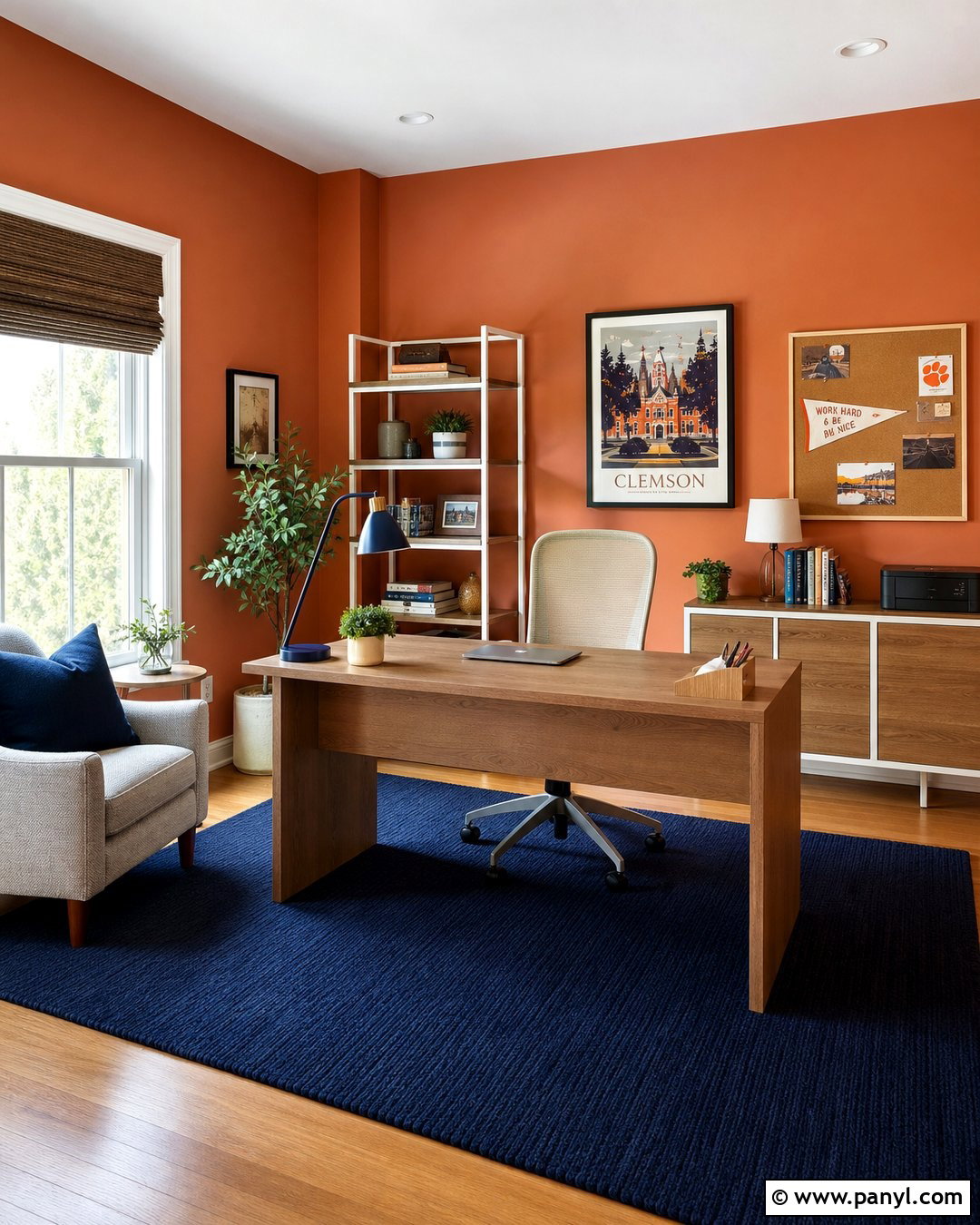 Light Orange Walls In A Home Office - 35 Light Orange Walls
