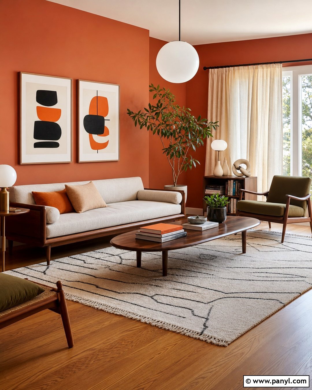 Light Orange Walls In A Midcentury Living Room - 35 Light Orange Walls