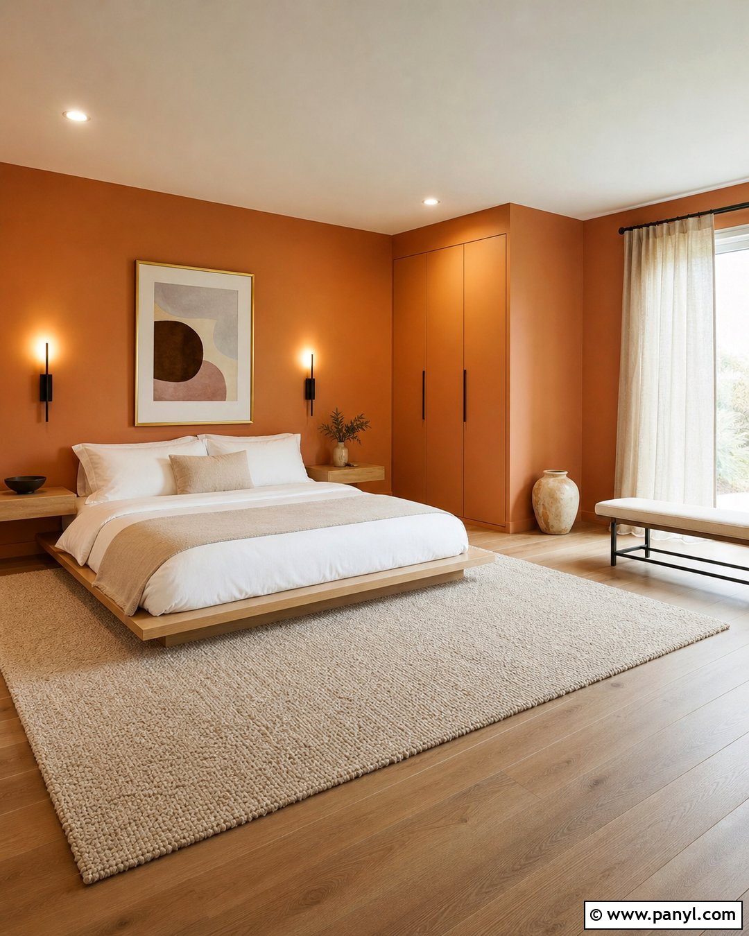 Light Orange Walls In A Minimalist Bedroom - 35 Light Orange Walls