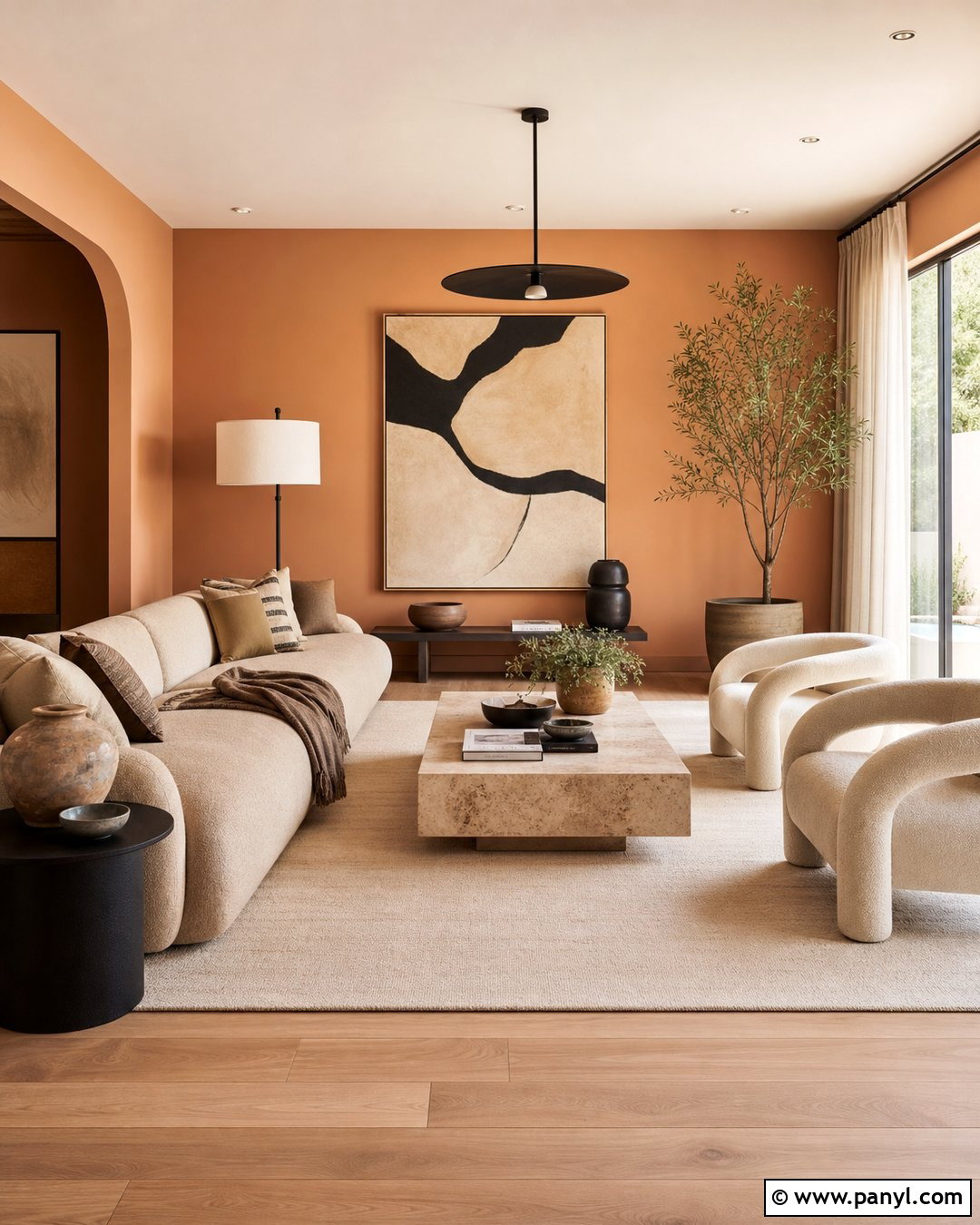 Light Orange Walls In A Modern Living Room - 35 Light Orange Walls