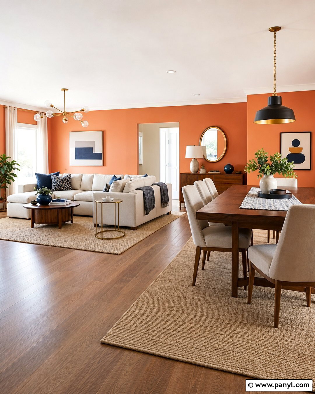Light Orange Walls In An Open Living Room - 35 Light Orange Walls