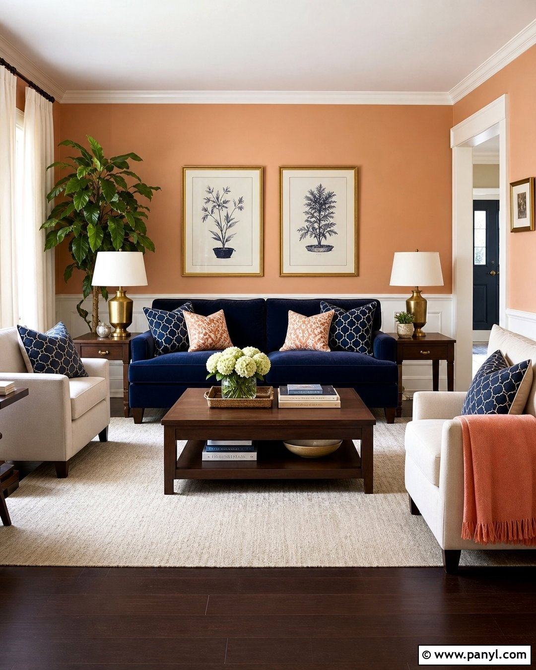 Light Orange Walls With Navy Blue Decor - 35 Light Orange Walls