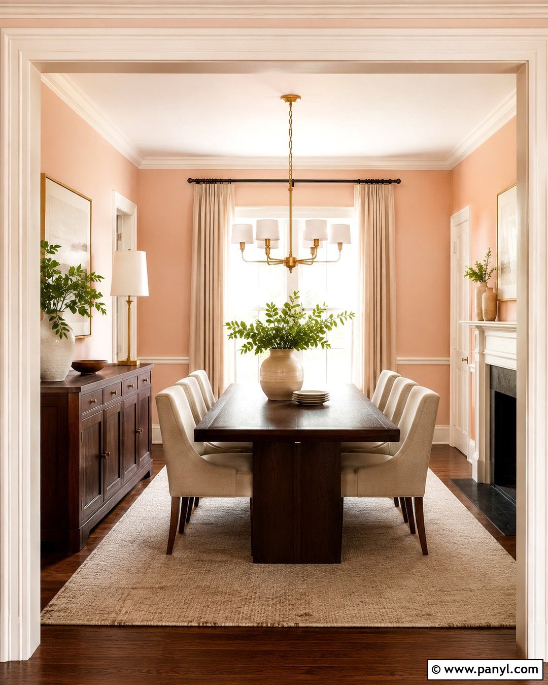 Light Peach Dining Room With Dark Wood - 20 Light Peach Wall Paint Ideas