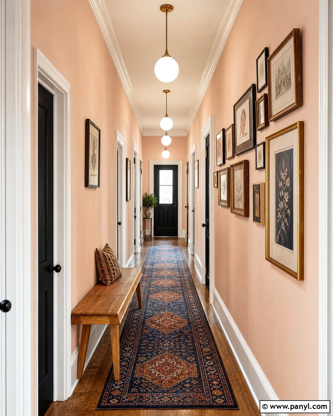 Light Peach Walls In A Gallery Hallway - 35 Light Peach Wall Color Ideas