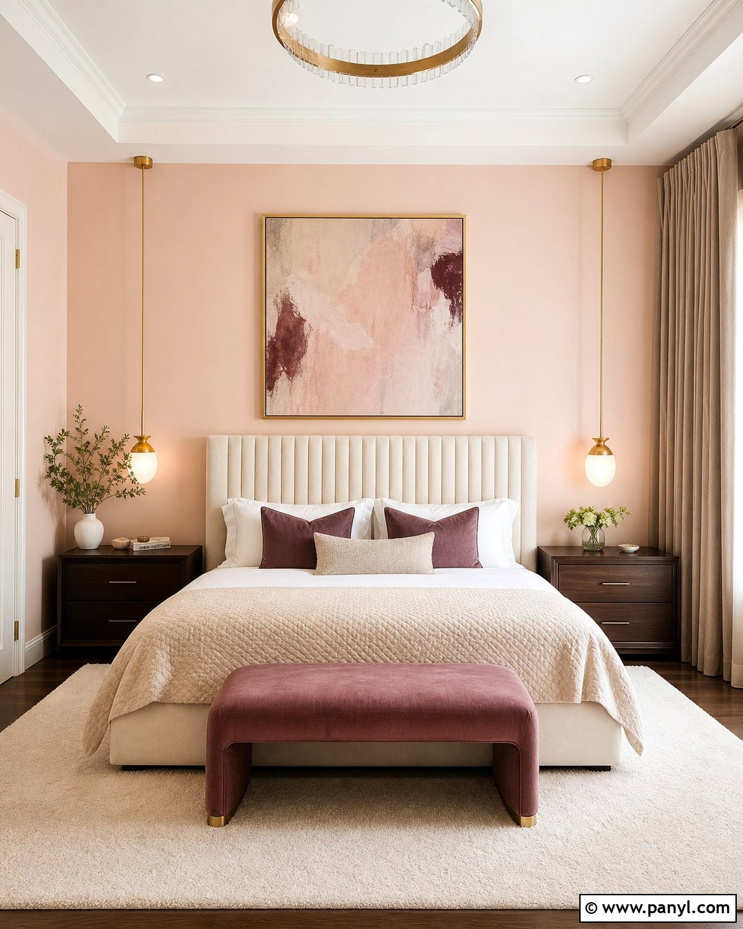 Light Peach Walls In A Glam Bedroom - 35 Light Peach Wall Color Ideas