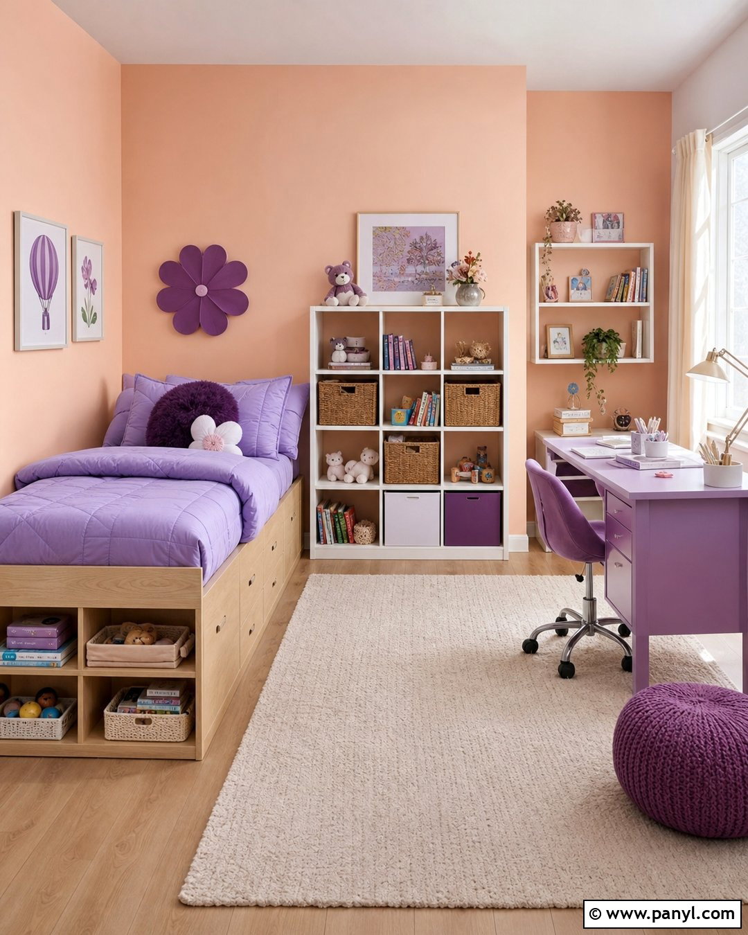 Light Peach Walls In A Lavender Kids Bedroom - 35 Light Peach Wall Color Ideas